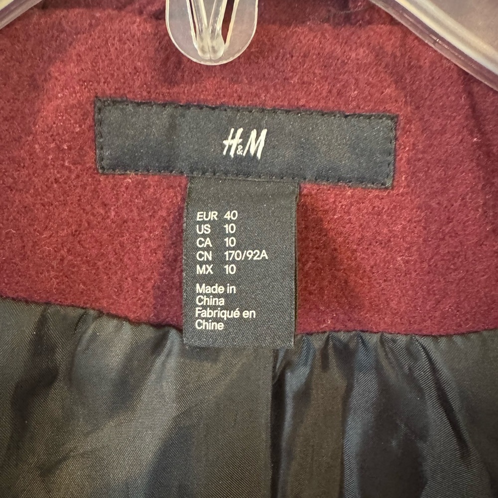 H&M Pea Coat Women’s Lined Double-Breasted Coat Red/Maroon Button Up-Size 10 - Picture 4 of 7